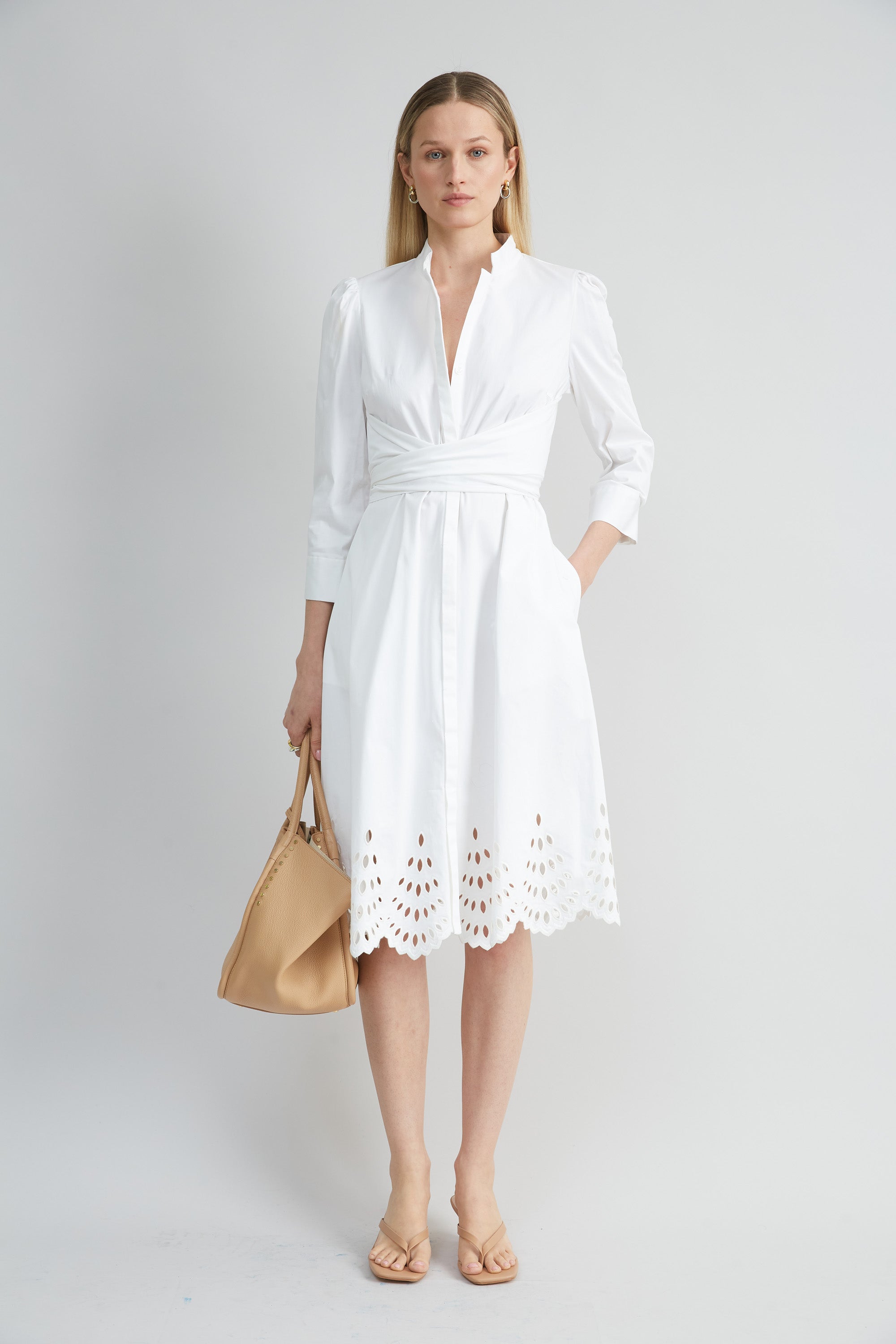 Cotton Tie Embroidered Dress