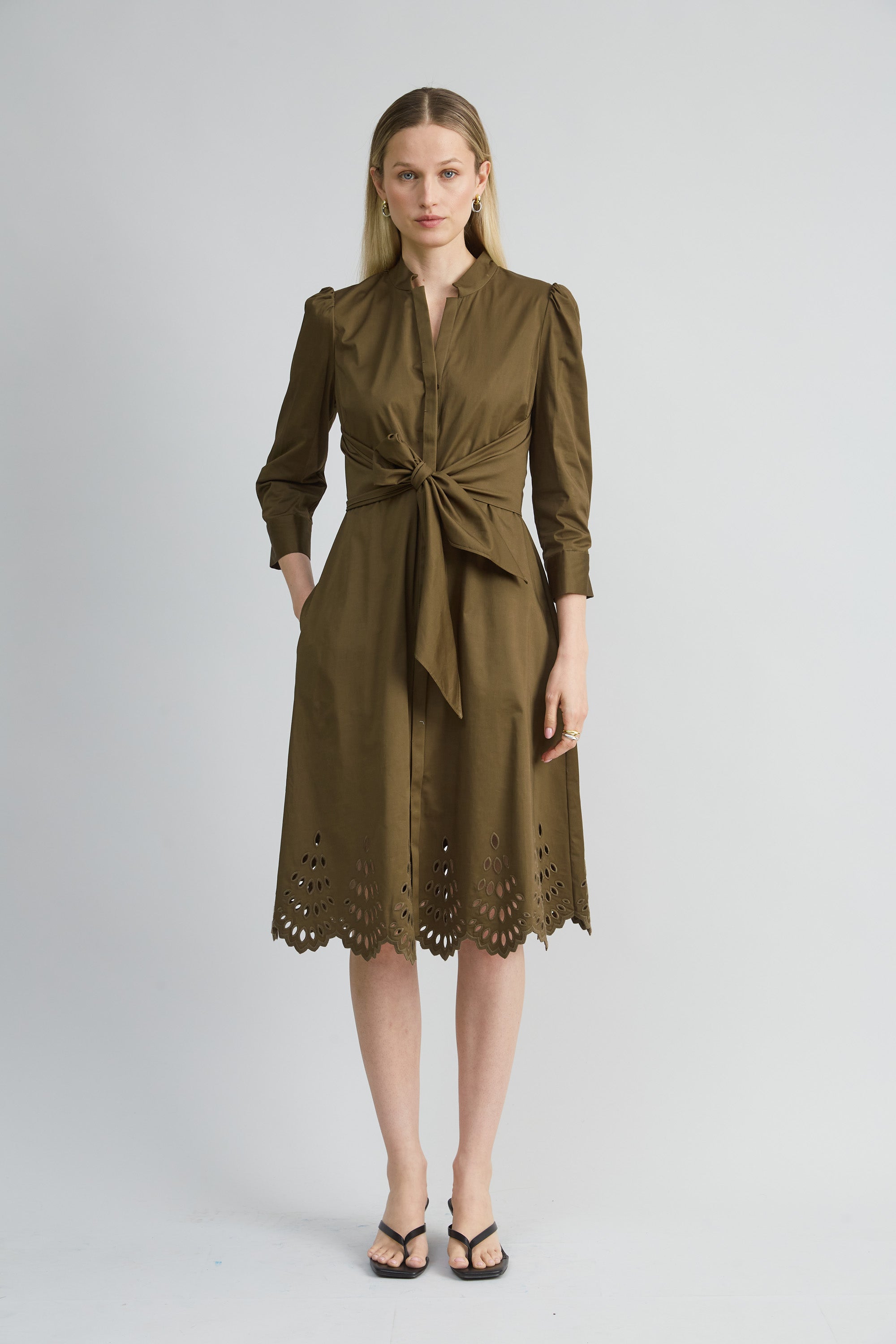 Cotton Tie Embroidered Dress