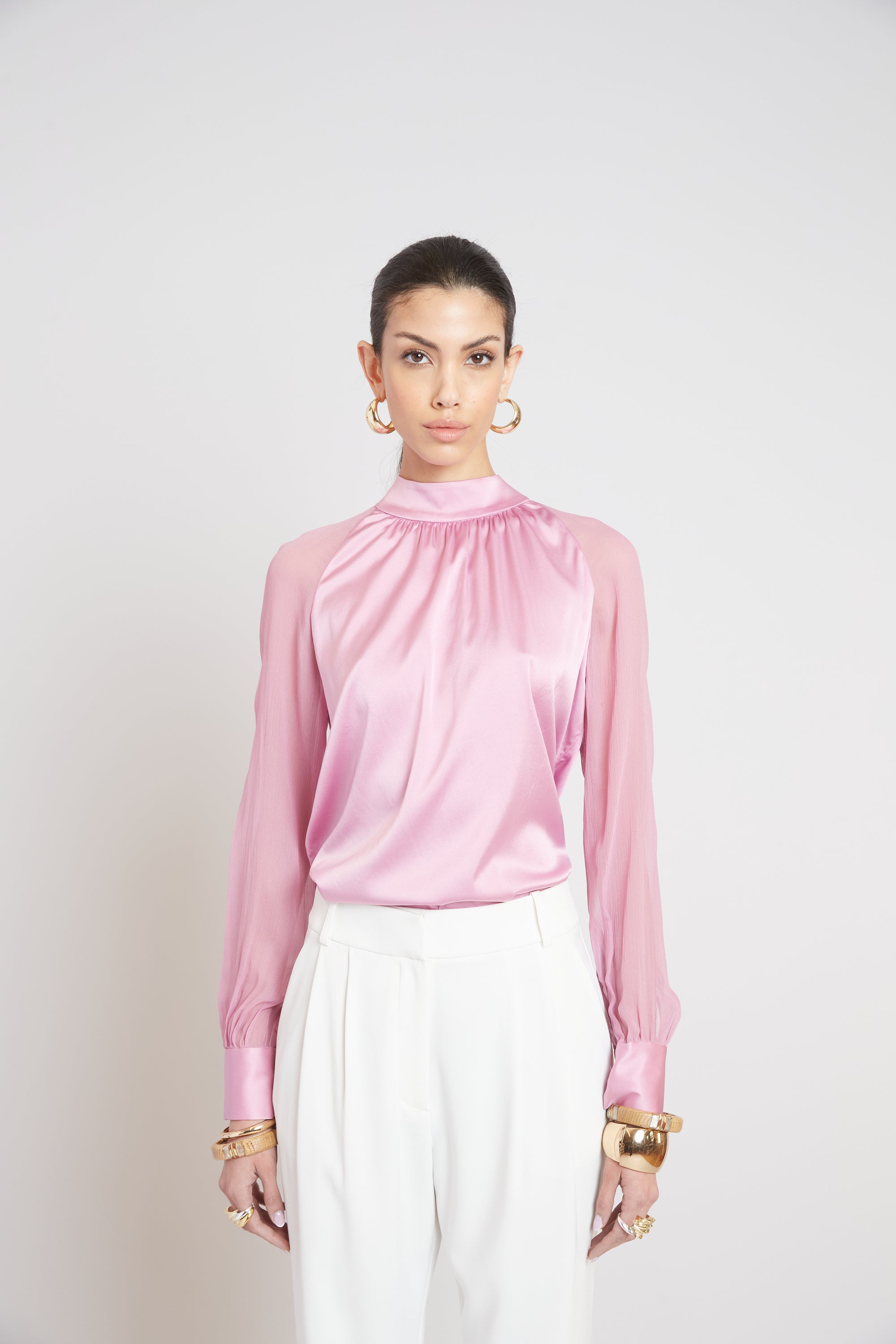 Silk Chiffon Sleeve Tie Shirt