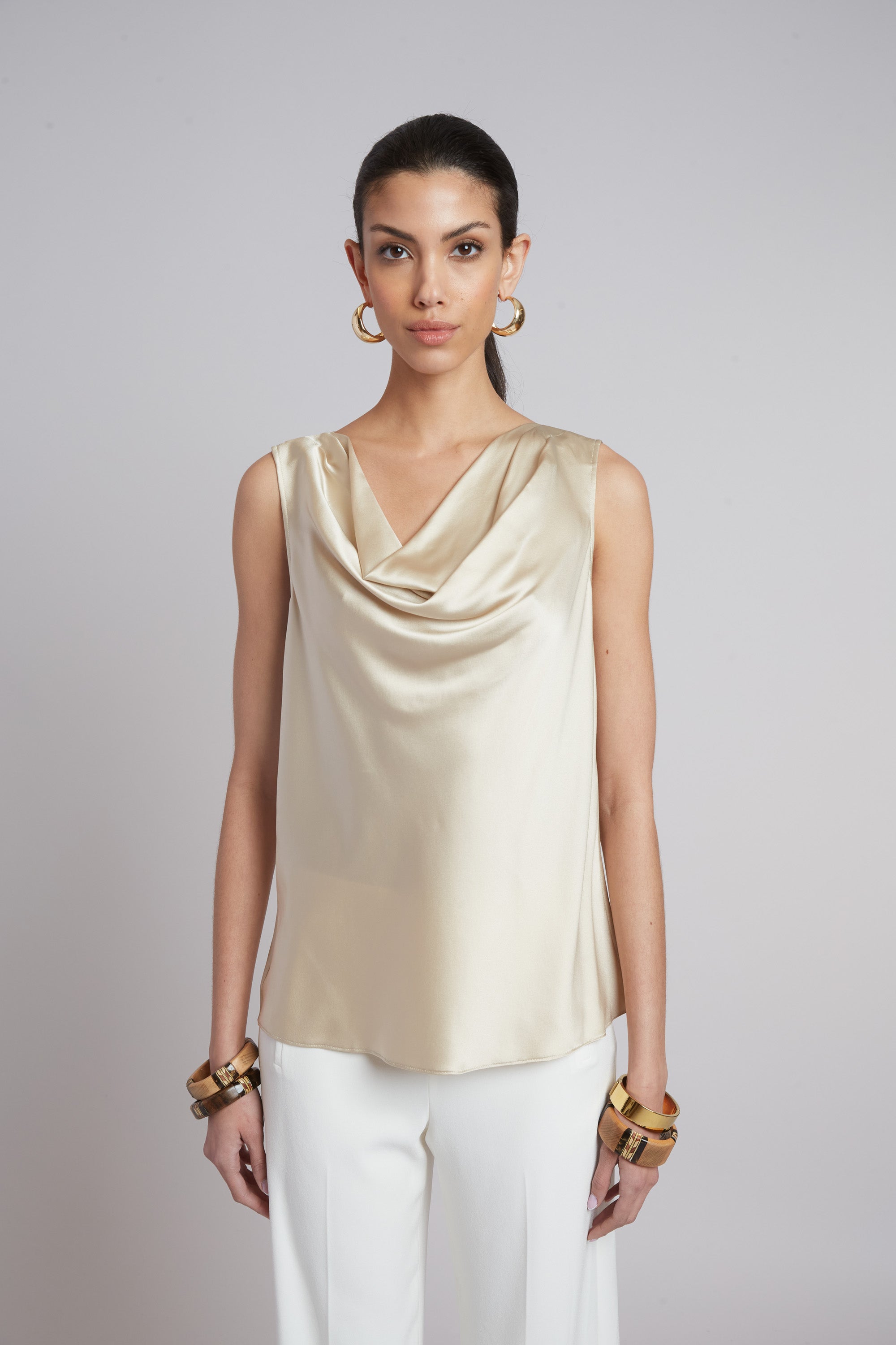 Silk Cowl Neck Top