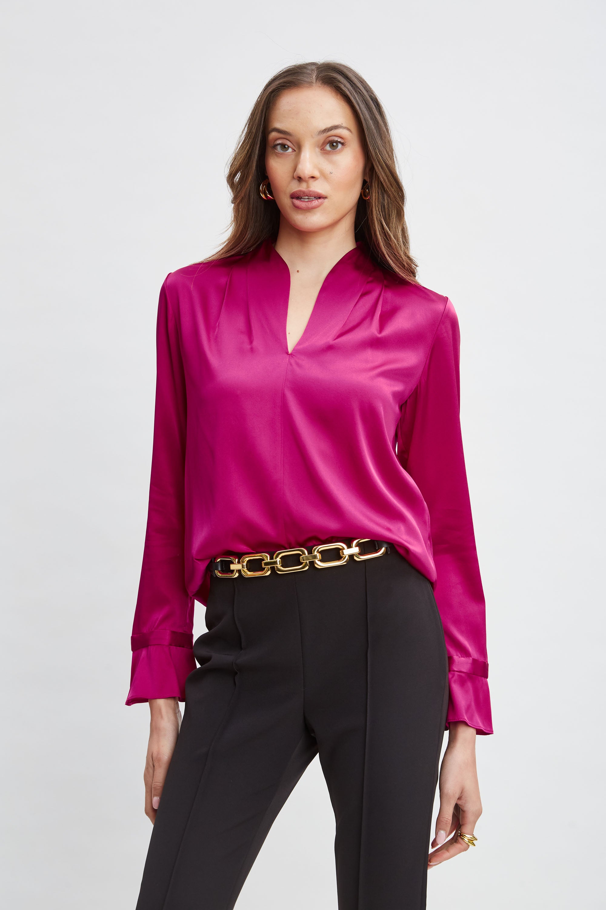Silk Satin Contour Neck Shirt